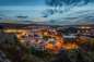 Preview: Wandbild - Blaustein Skyline,  Panorama mit Sonnenuntergang