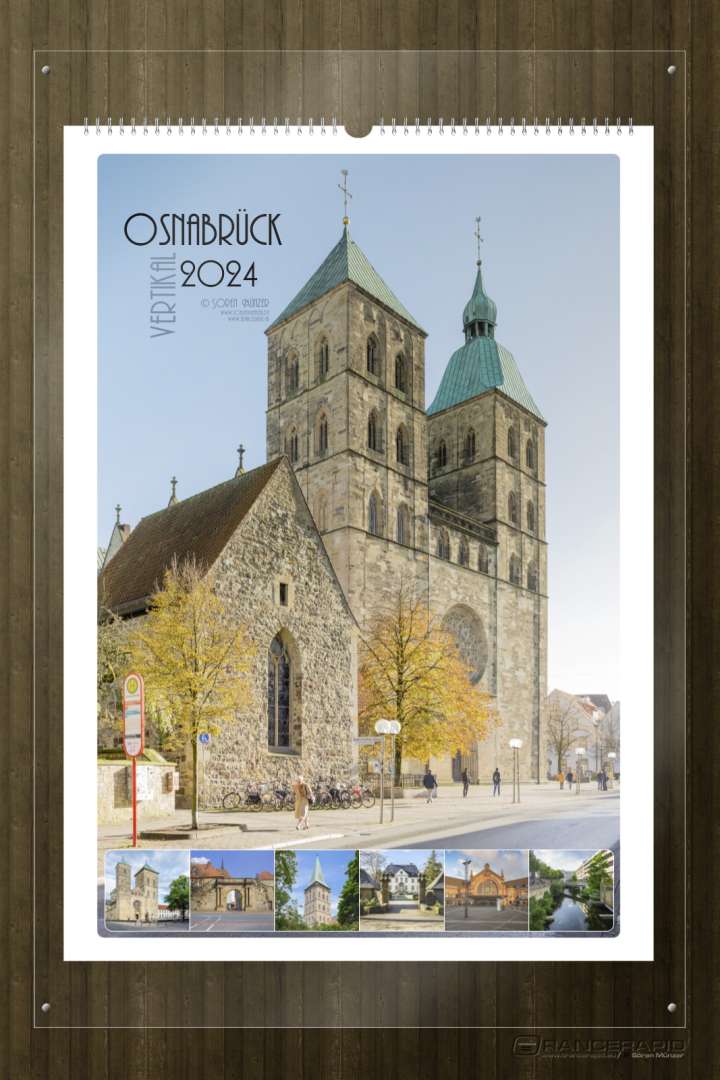 Kalender Osnabrück 2024, das Deckblatt mit der Dachspitze der Katharinenkirche vertikal
