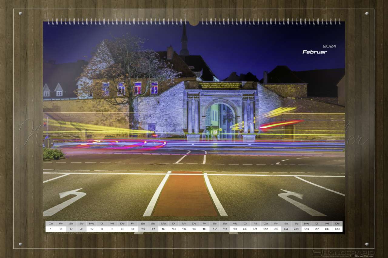 Das Osnabrück Heger Tor in der Nacht - Monat Februar: Wandkalender Osnabrück 2024 in Fineart