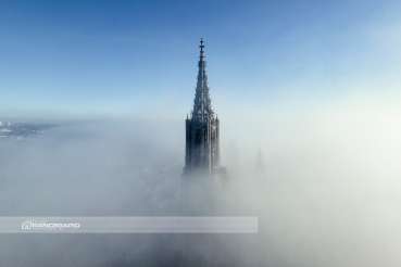 Mural - tower of Ulm Minster out of the fog