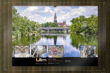 The view along the Danube over the railway bridge to Ulm - cover: Wall calendar Ulm 2024 in A5, A3 and A2