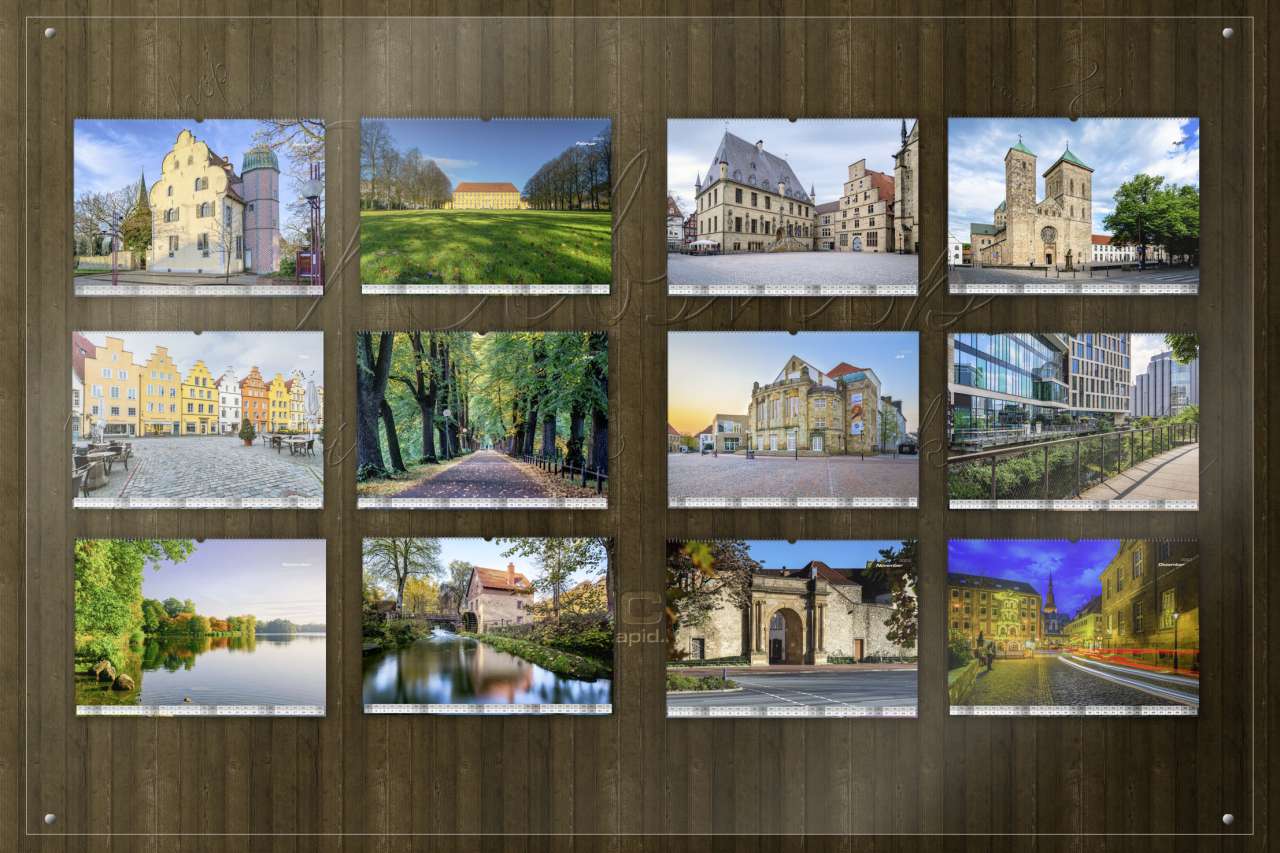 Wall calendar - monthly overview 2022 "Osnabrück in the night". Incidentally, the starting month can be freely selected on request.