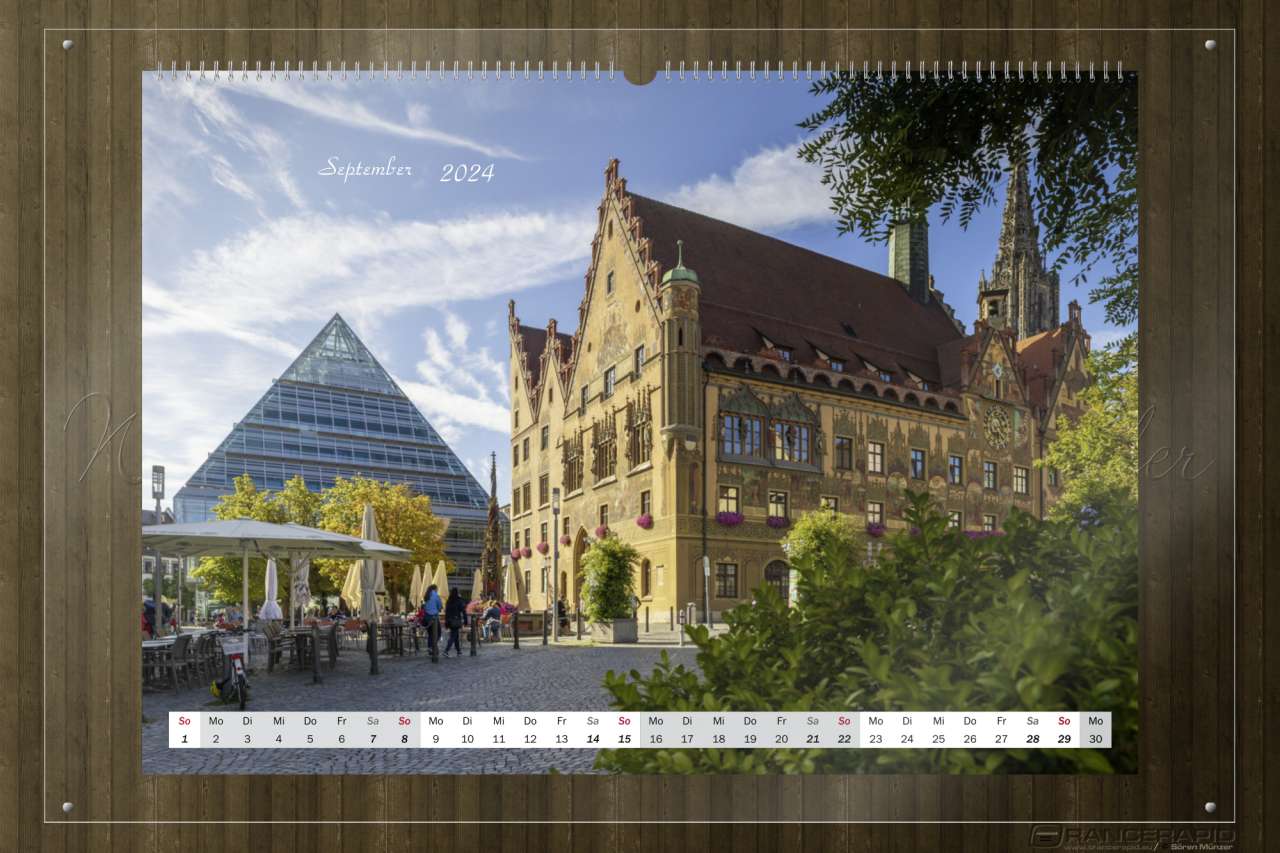 The Ulm town hall and the city library - month of September: Wall calendar Ulm 2024 in fine art