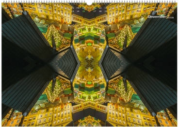 Dezember Wandkalender Foto - Weihnachten mit Weihnachtsmarkt als Skyline Panorama über den Dächern der Stadt, Osnabrück.