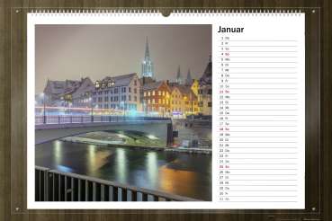 Preview: Über die Donau von Neu-Ulm aus mit der Herdbrücke im Vordergrund - Monat Januar: Wandkalender Ulm in Fine Art