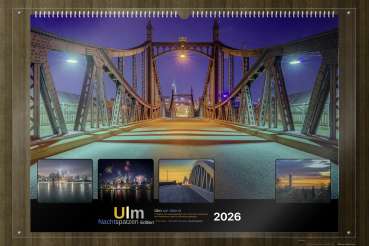 Abenddämmerung an der Kienlesbergbrücke - Deckblatt: Wandkalender Ulm 2026 in A5, A3 und A2