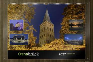 Der Turm der Katharinenkirche in der Nacht - Deckblatt: Wandkalender Osnabrück 2027 in A5, A3 und A2