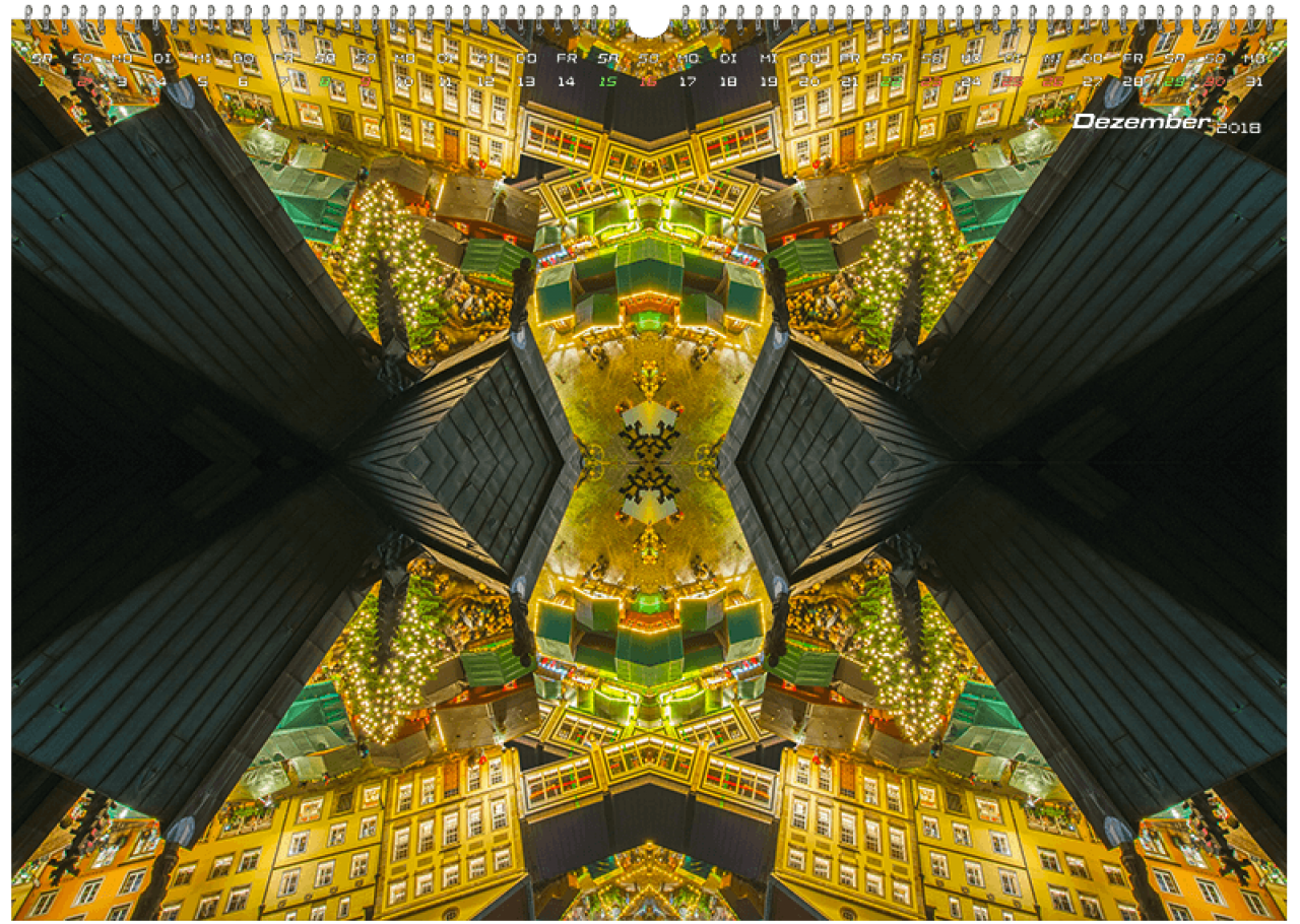 Dezember Wandkalender Foto - Weihnachten mit Weihnachtsmarkt als Skyline Panorama über den Dächern der Stadt, Osnabrück.