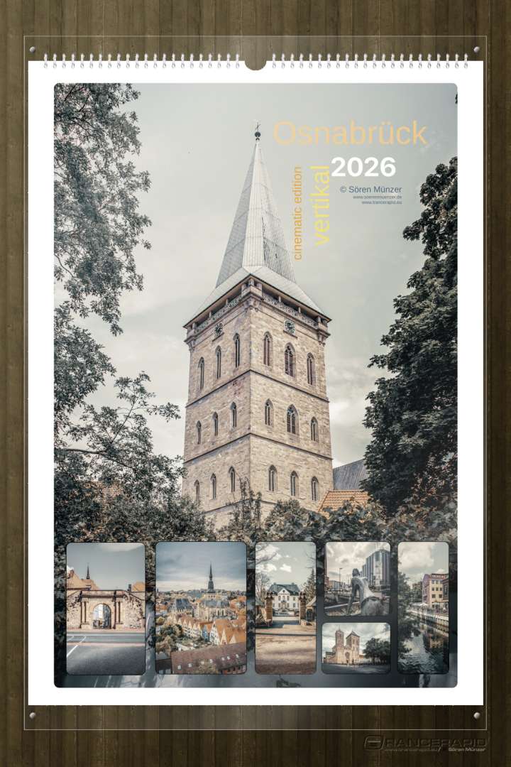 Kalender Osnabrück 2026, das Deckblatt mit der Dachspitze der Katharinenkirche vertikal