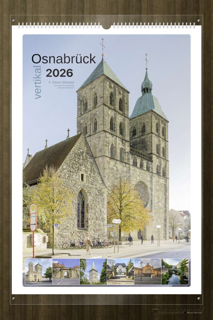 Kalender Osnabrück 2026, das Deckblatt mit der Dachspitze der Katharinenkirche vertikal